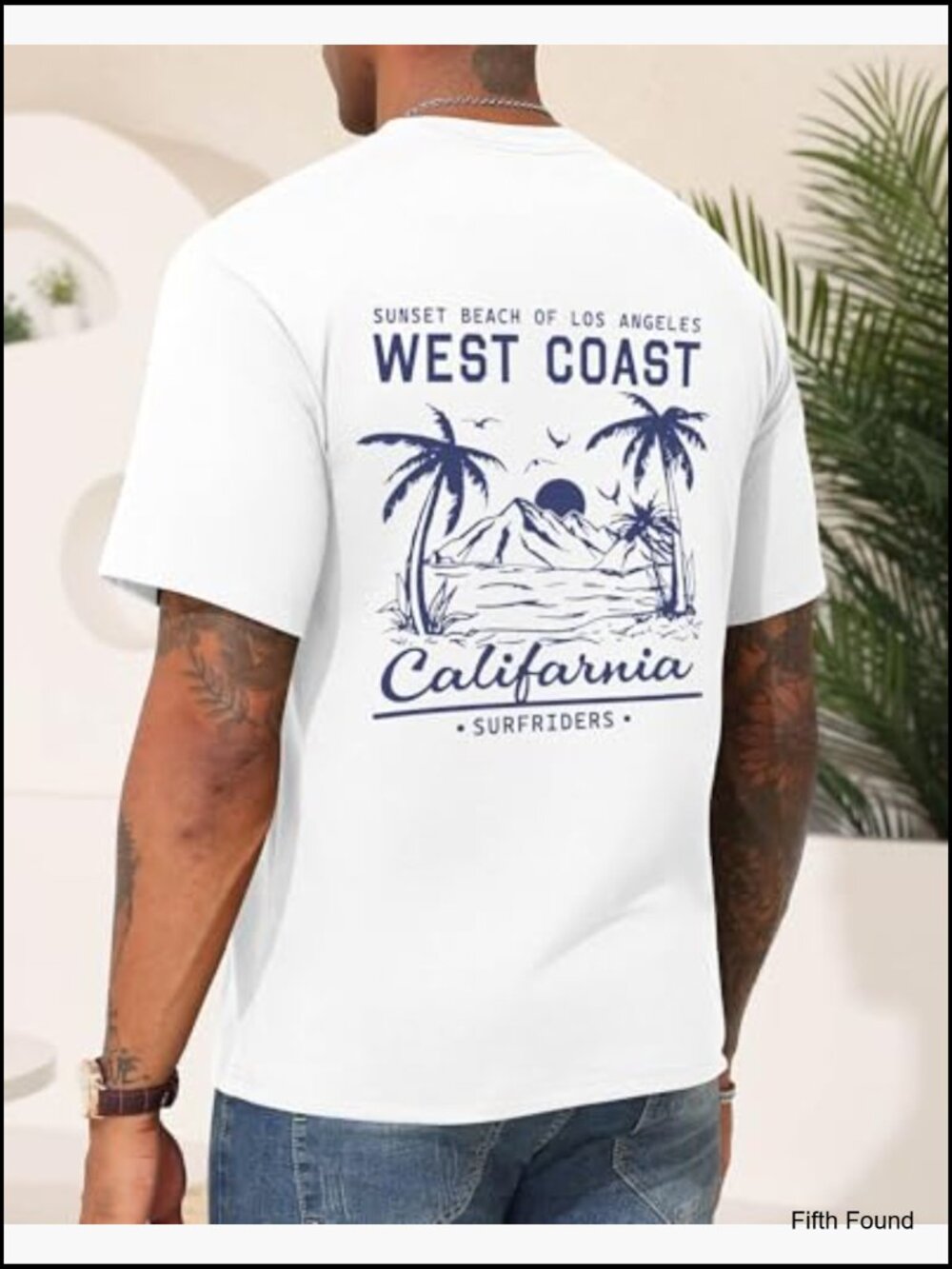 Men's Graphic T-Shirt Short Sleeve West Coast Palm Tree Print 100% Cotton - Picture 6 of 6